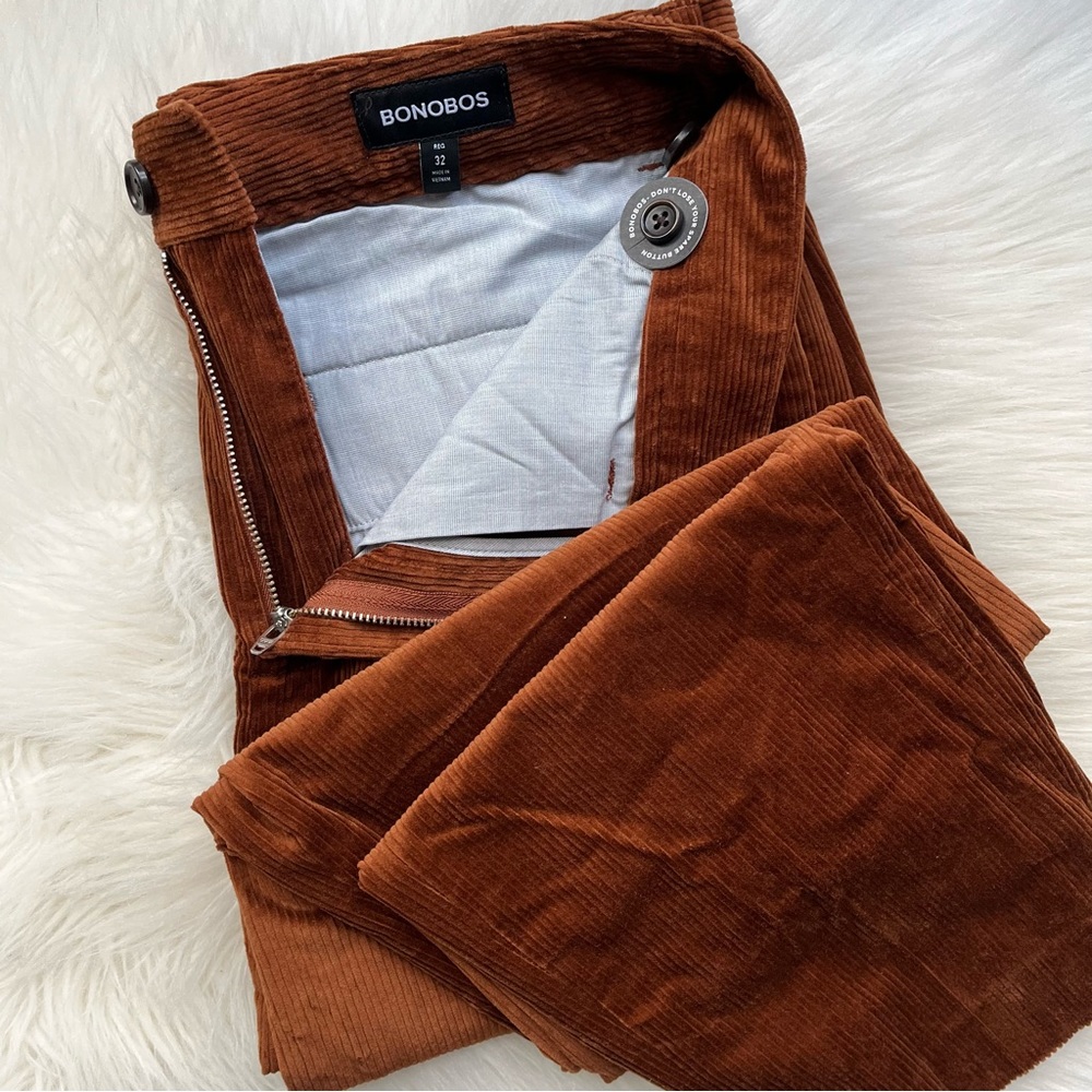 New Bonobos Men’s Pleated Stretch Corduroy Pants Cords Regular 32 Brown